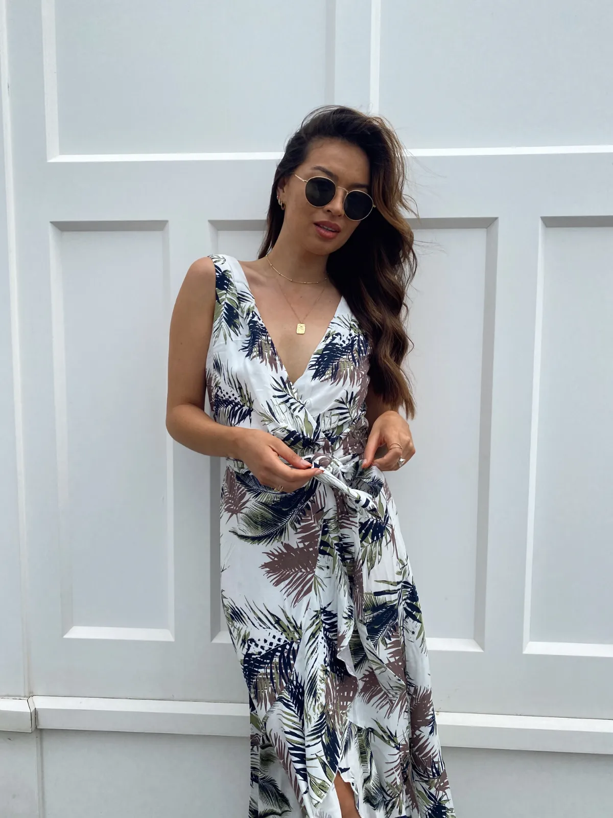 Orla Palm Print Wrap Midi Dress