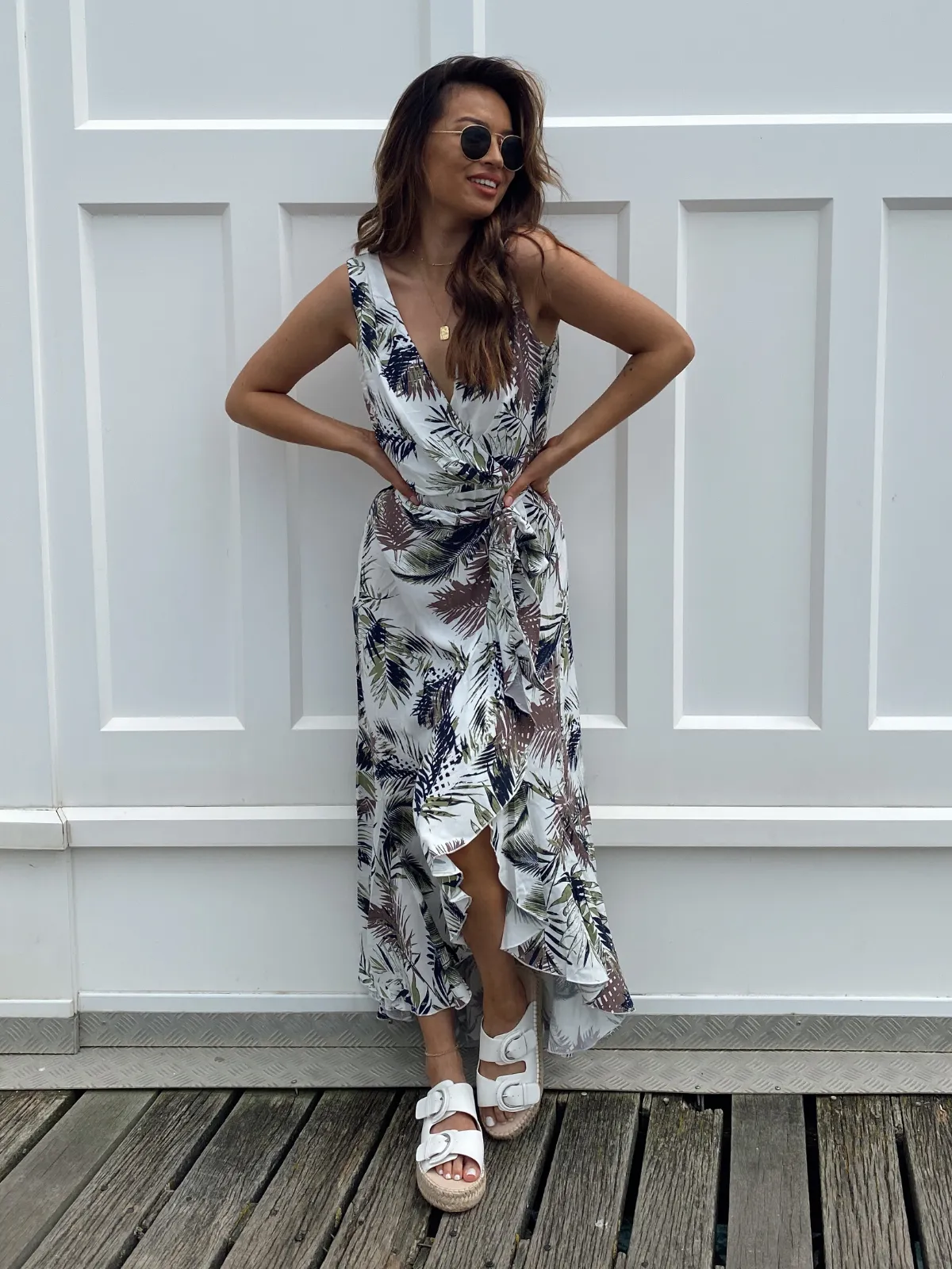 Orla Palm Print Wrap Midi Dress