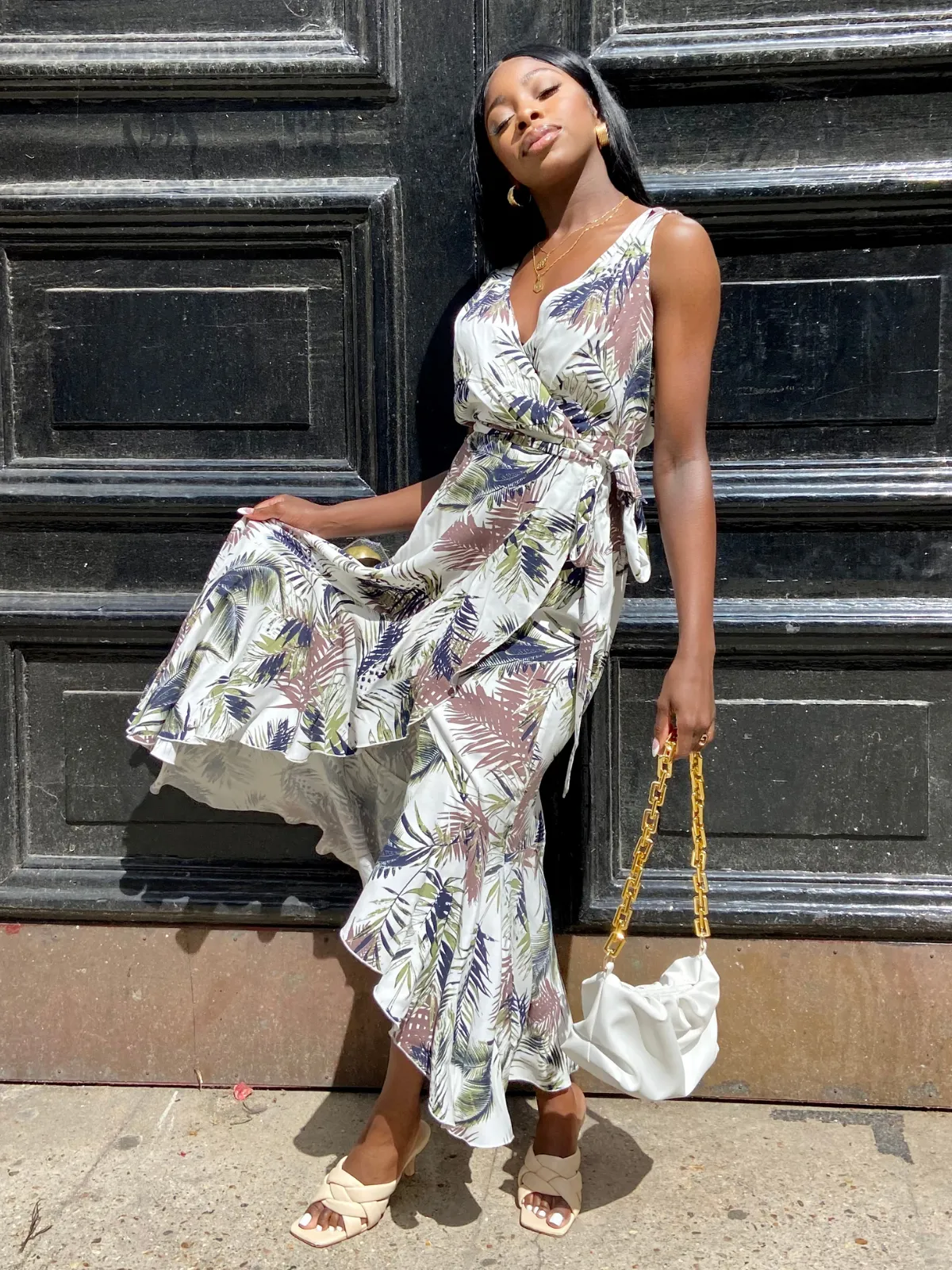 Orla Palm Print Wrap Midi Dress