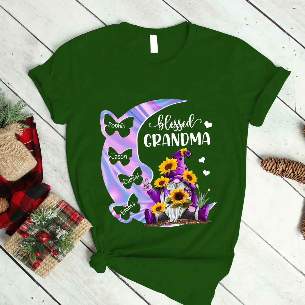 Personalized Grandma Moon Color Pattern Gnome Kid Butterfly