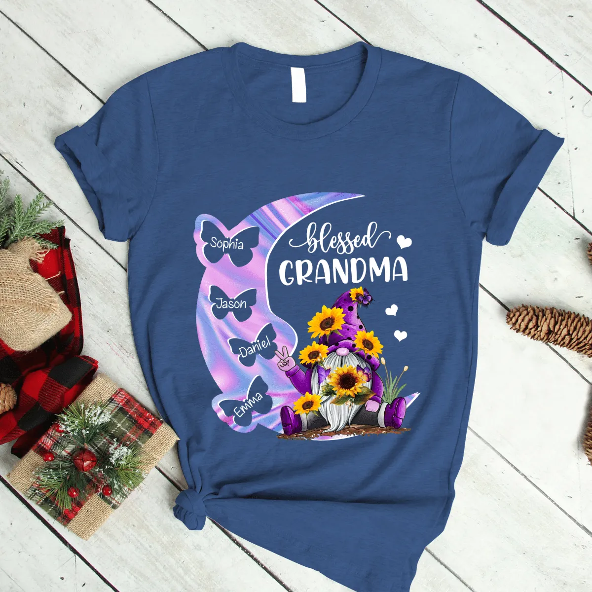 Personalized Grandma Moon Color Pattern Gnome Kid Butterfly