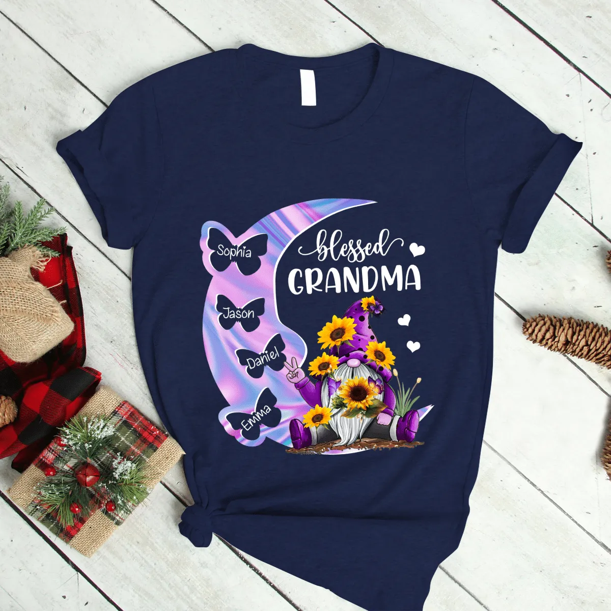 Personalized Grandma Moon Color Pattern Gnome Kid Butterfly