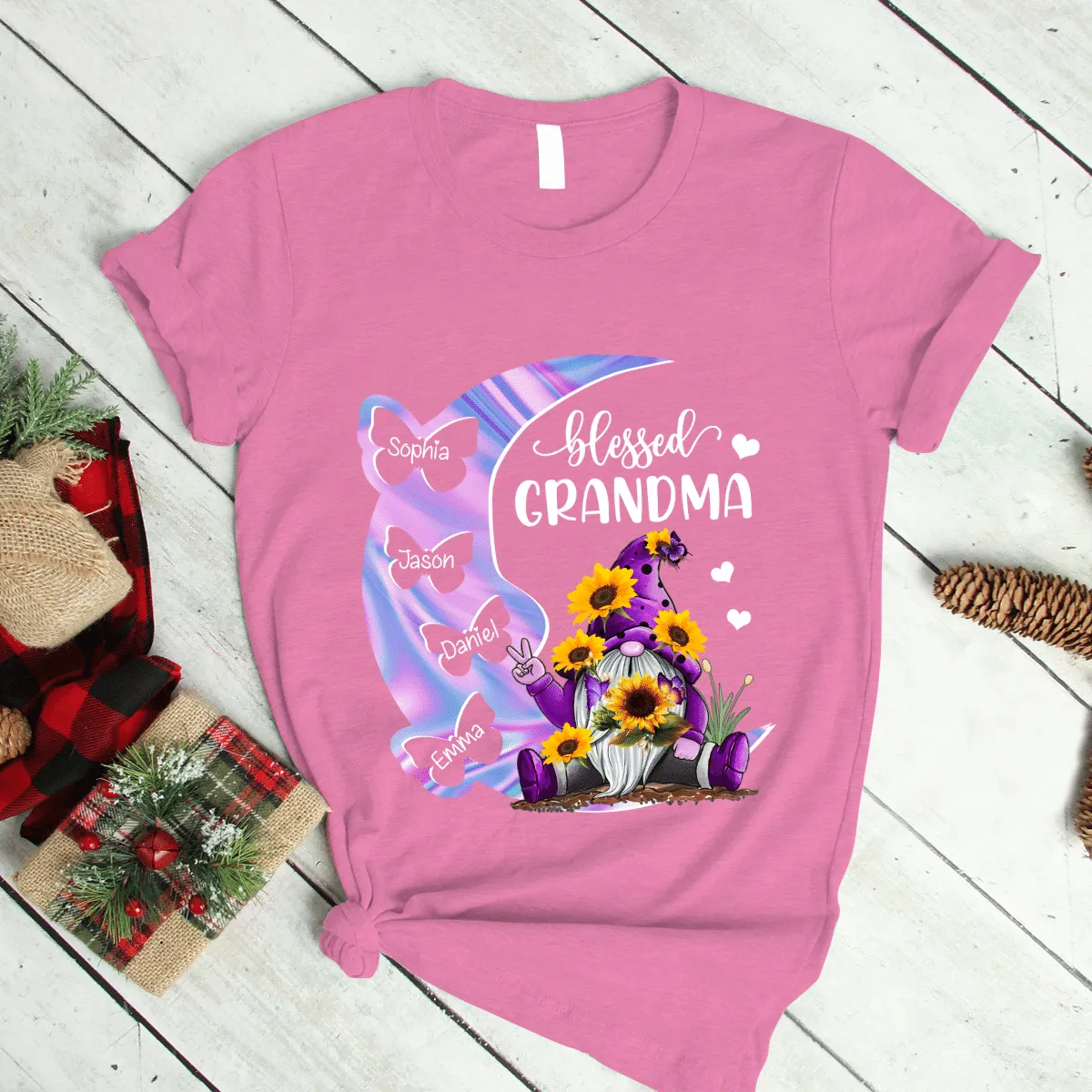 Personalized Grandma Moon Color Pattern Gnome Kid Butterfly