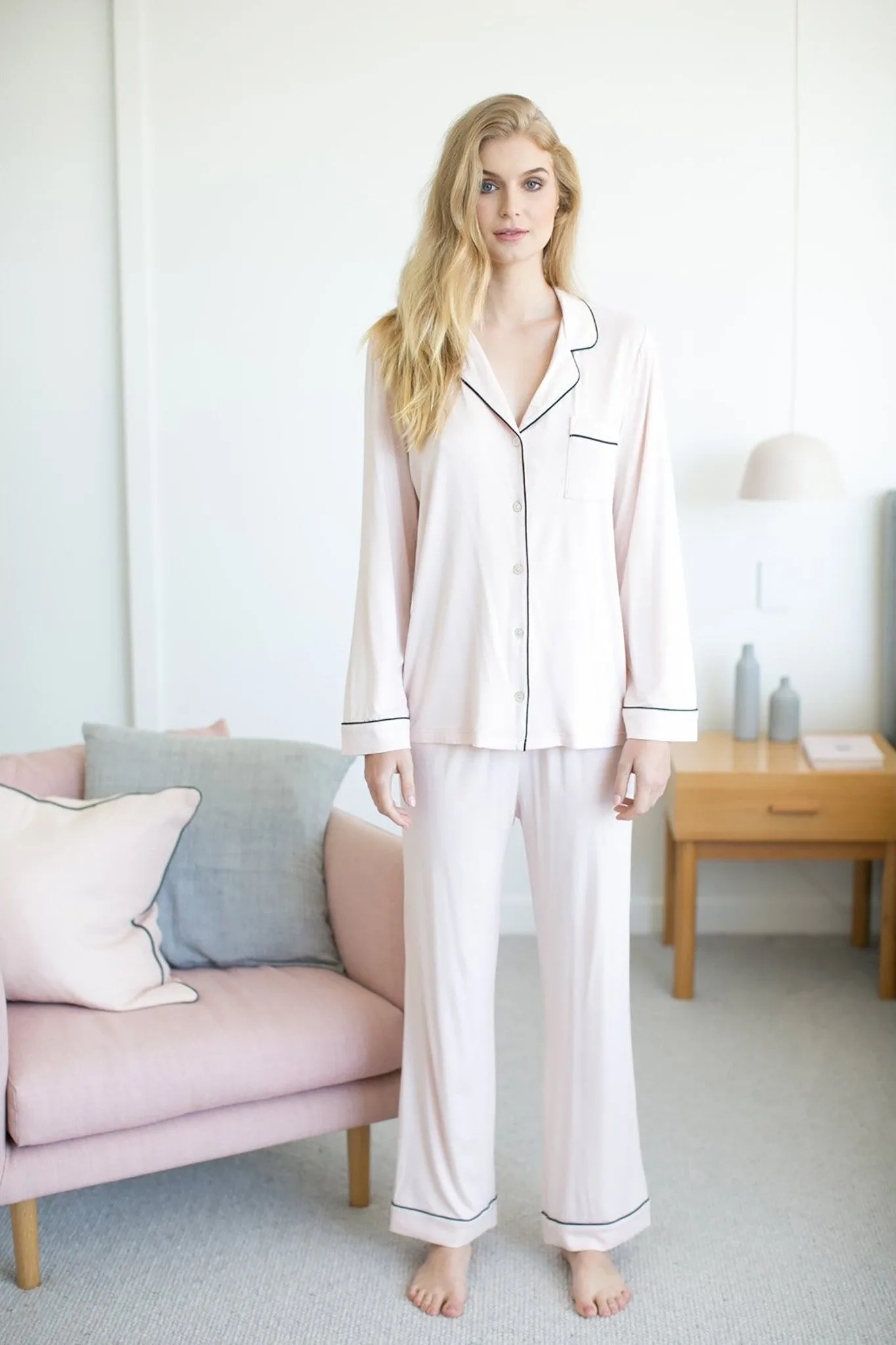 Petra Tencel™ Lounge Pyjama Set - Blush with Black Piping