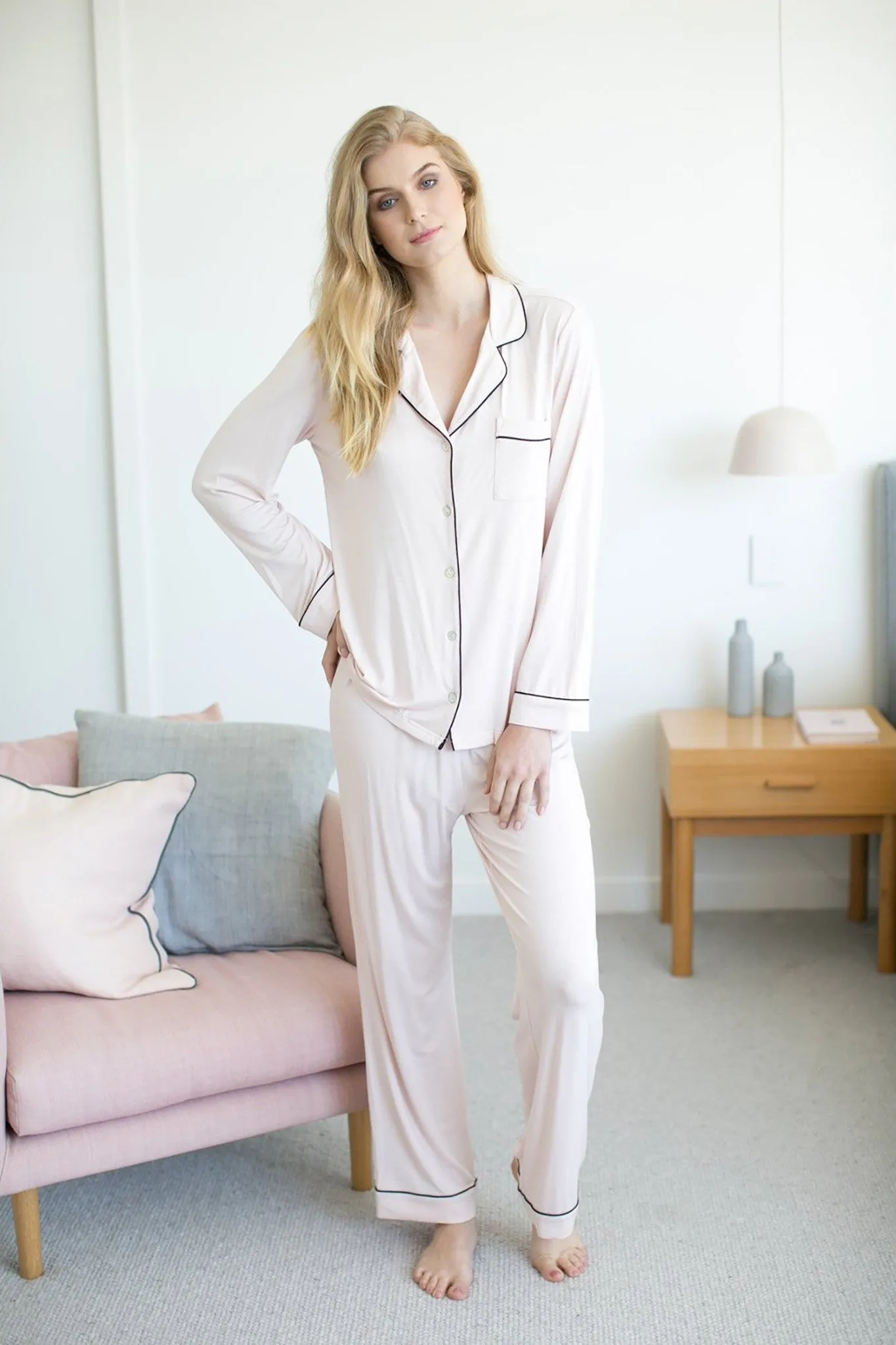 Petra Tencel™ Lounge Pyjama Set - Blush with Black Piping