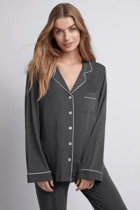 Petra Tencel™ Lounge Pyjama Set - Charcoal with Blush Piping