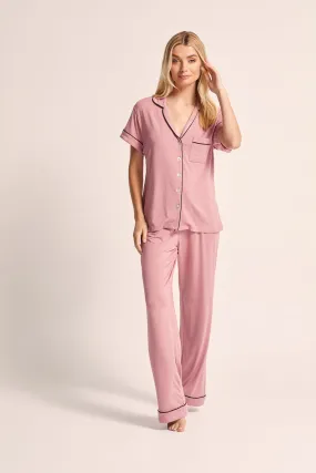 Petra Tencel™ Short Sleeve with Long Pant Pyjama Set - Dusty Rose with Black Piping