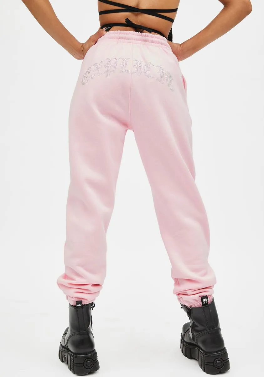 Pink Explicit Rhinestone Sweatpants