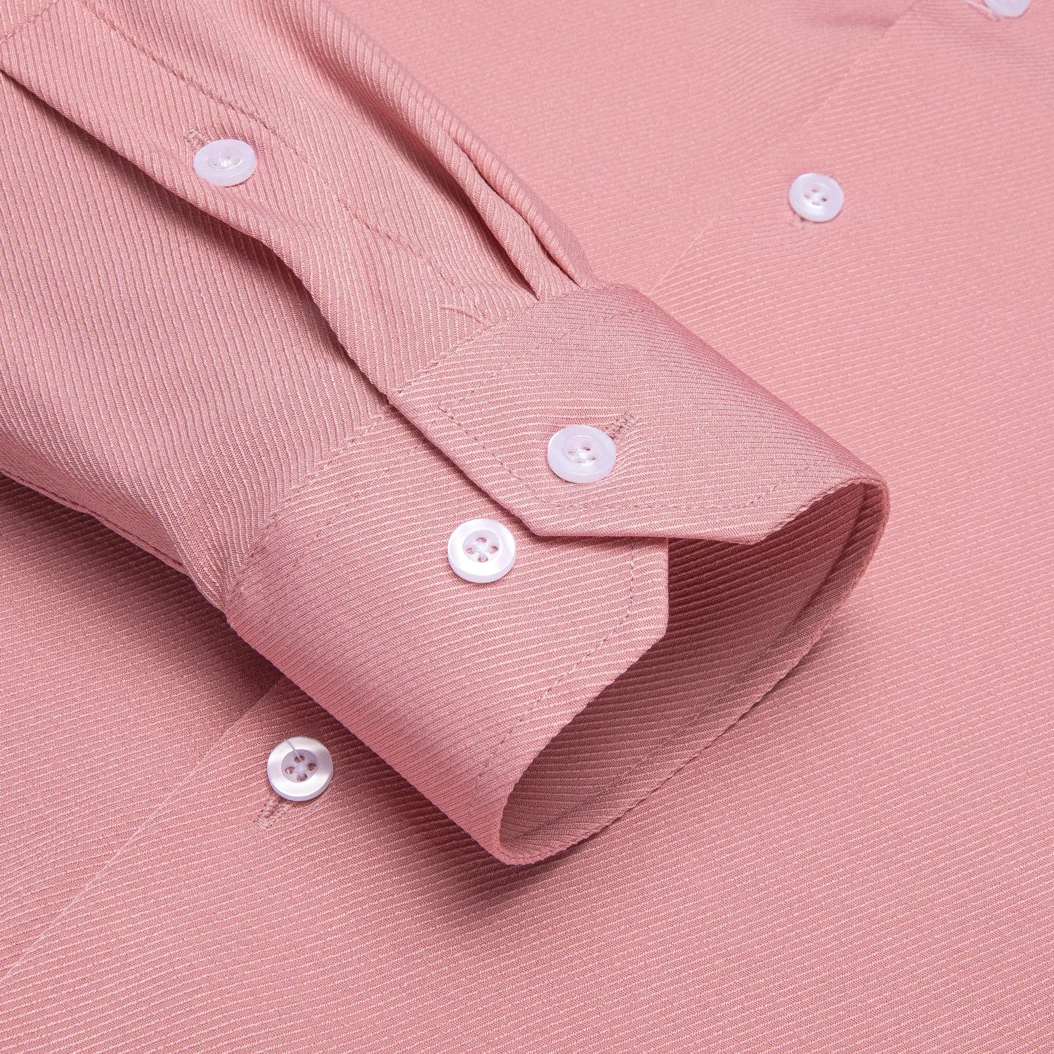 Pink Solid Stretch Woven Business Men's Long Sleeve Button Down Shirt