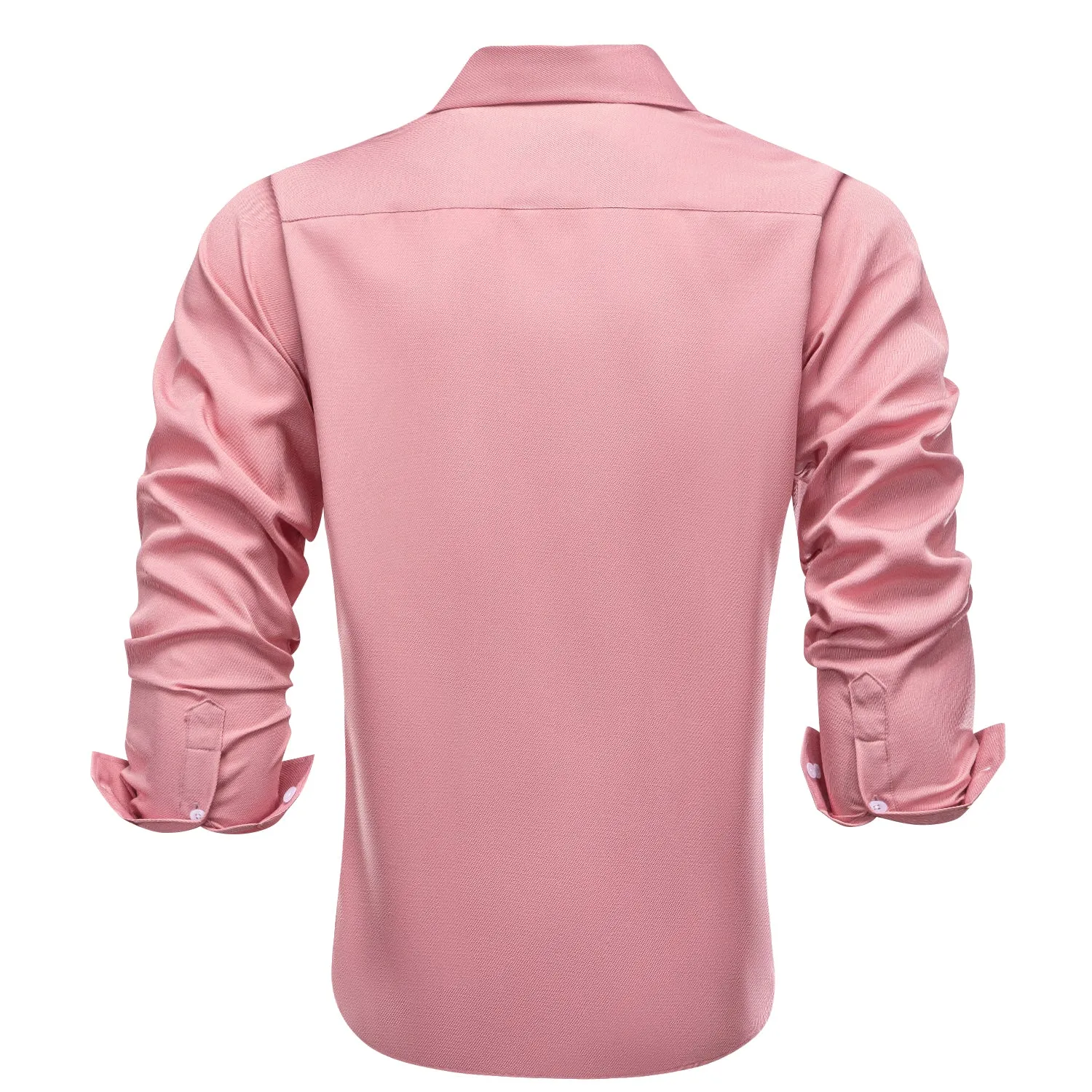 Pink Solid Stretch Woven Business Men's Long Sleeve Button Down Shirt