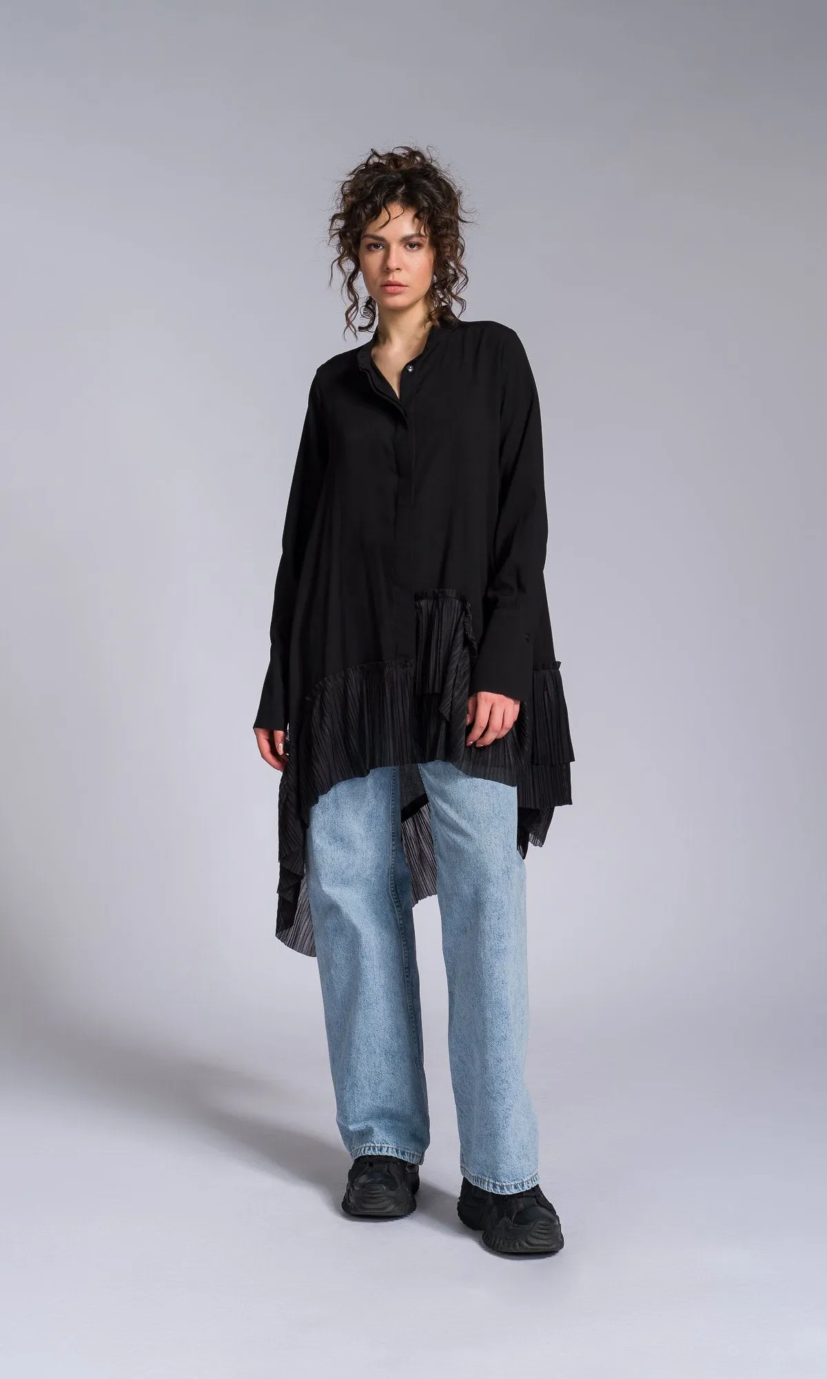 Pleated Hem Asymmetric Shirt