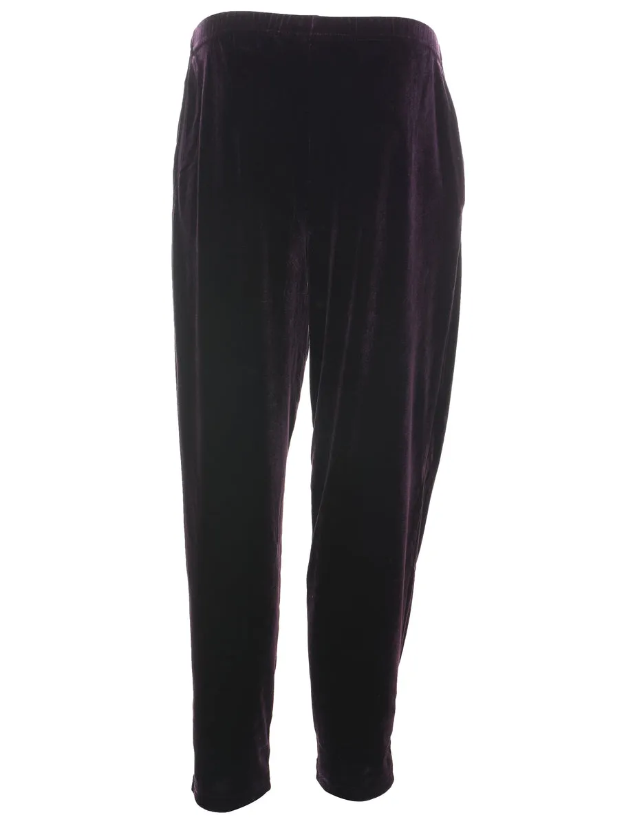 Plum Elasticated Waist Velvet Trousers - W30 L28