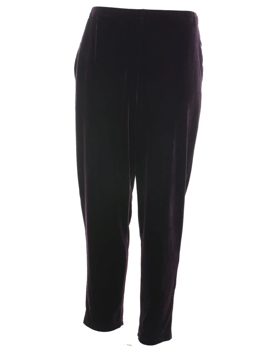 Plum Elasticated Waist Velvet Trousers - W30 L28