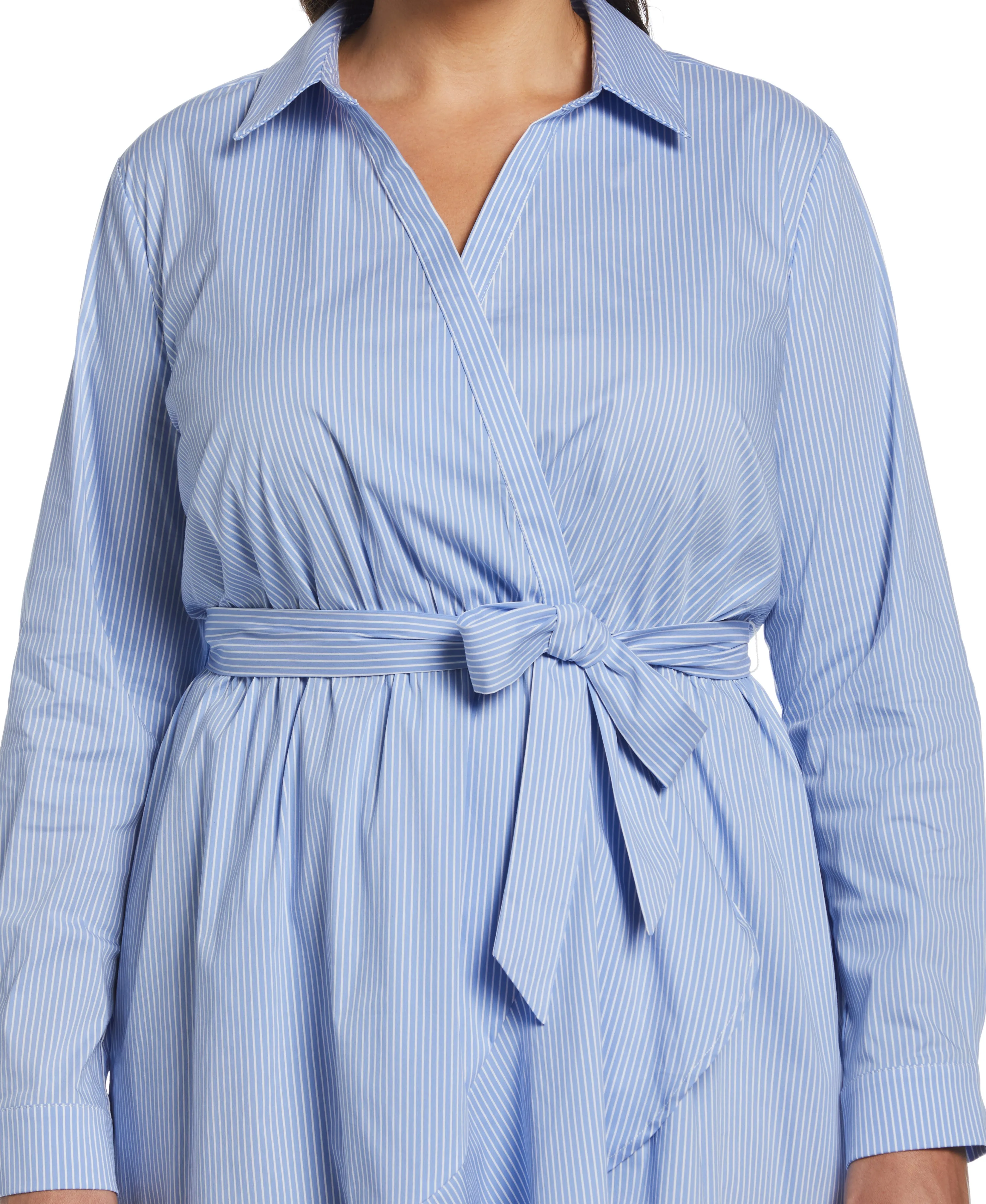 Plus Size Stripe Poplin Ruffle Wrap Dress