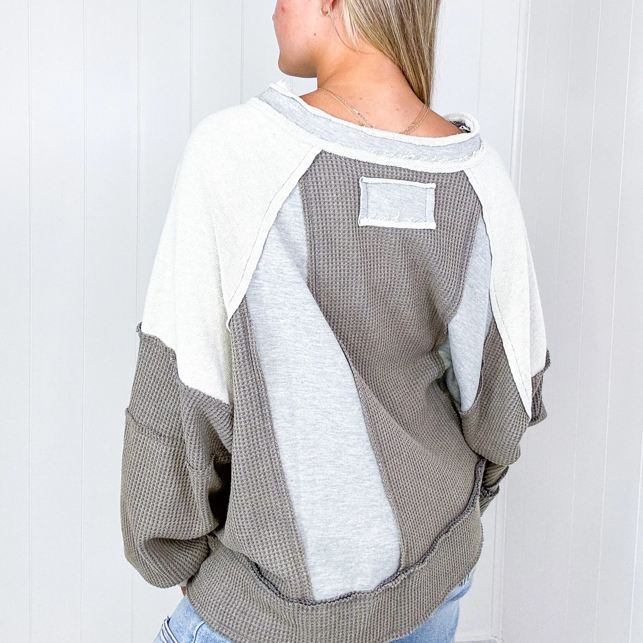 POL Oversized Terry Waffle Knit Long Sleeve Pullover in 5 Colors