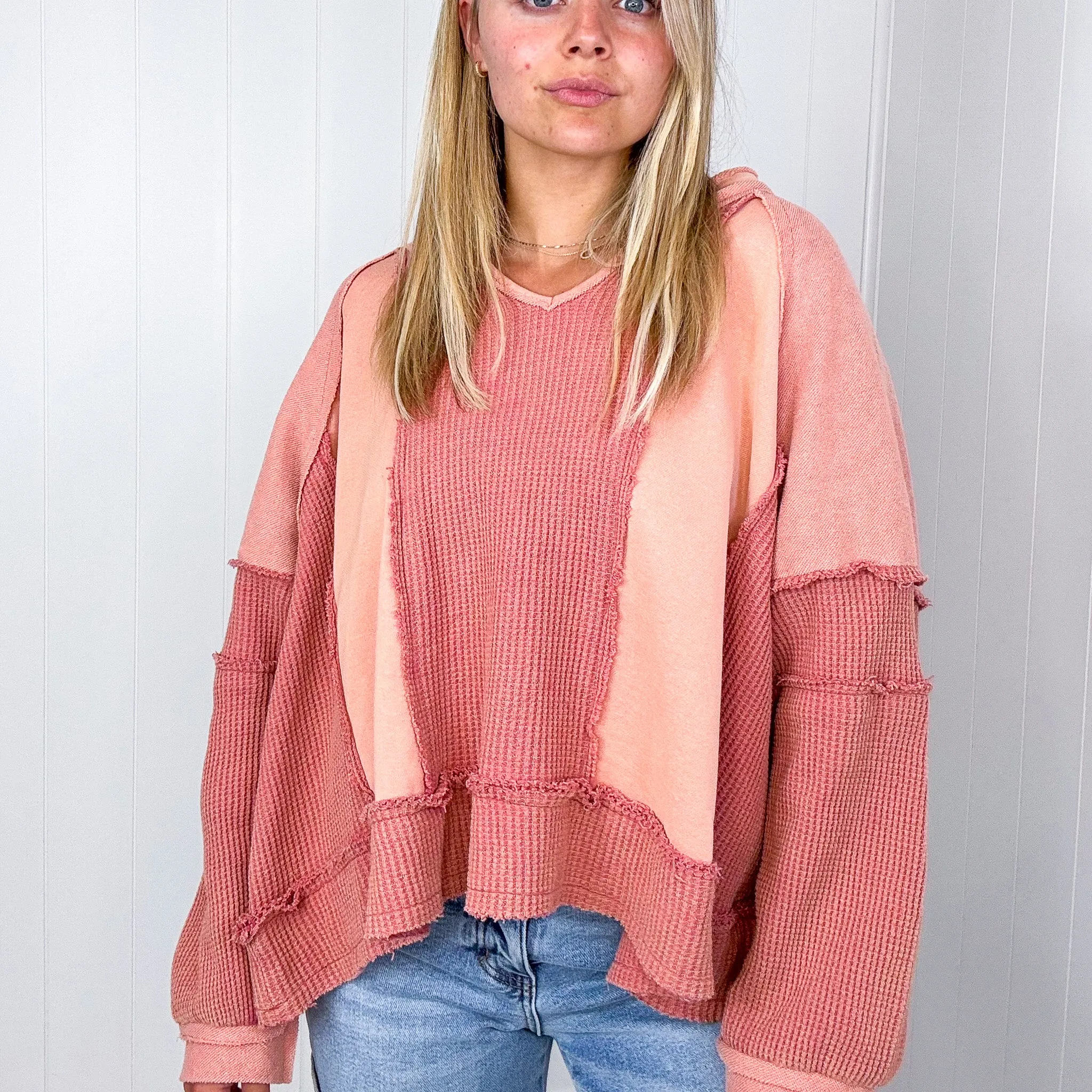 POL Oversized Terry Waffle Knit Long Sleeve Pullover in 5 Colors