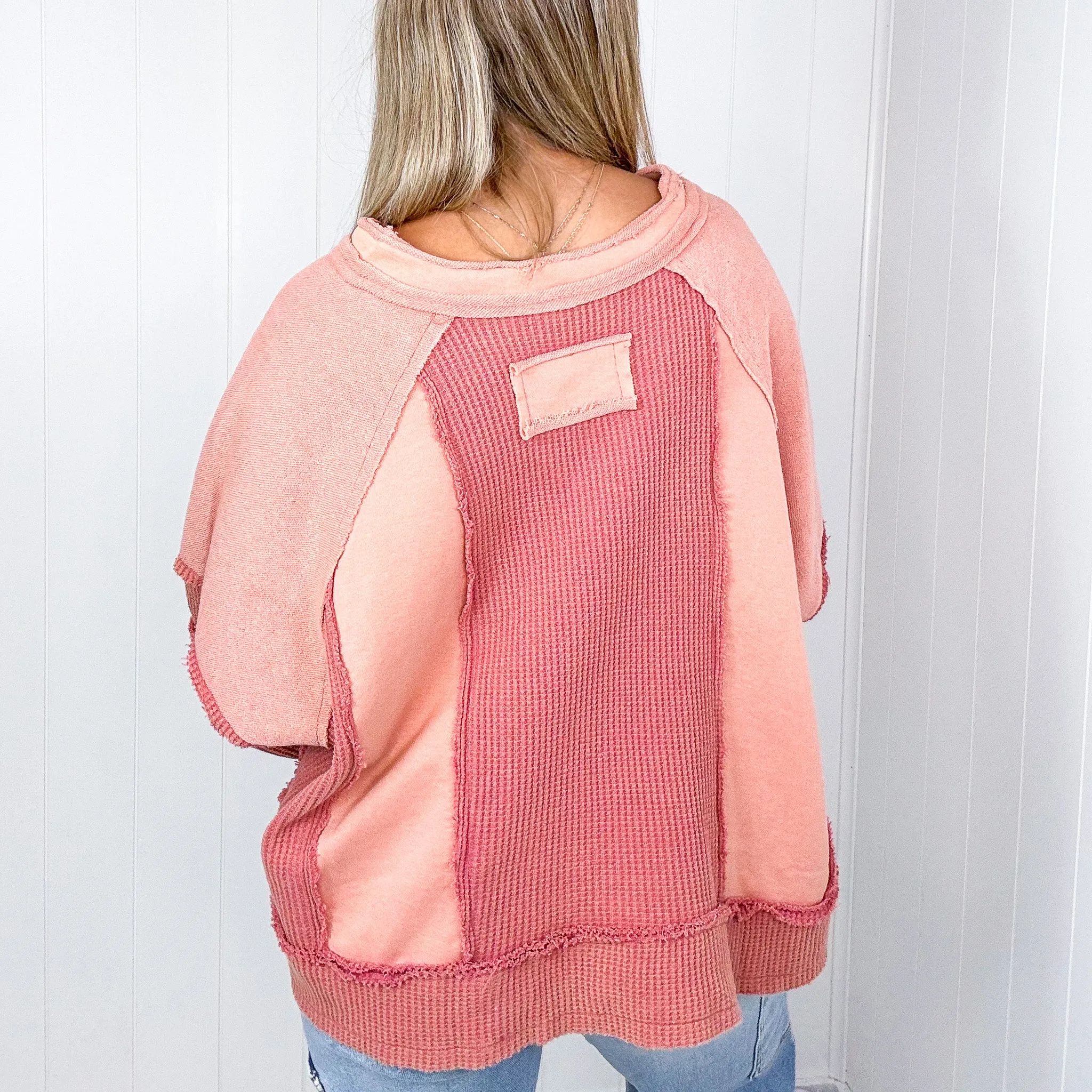 POL Oversized Terry Waffle Knit Long Sleeve Pullover in 5 Colors