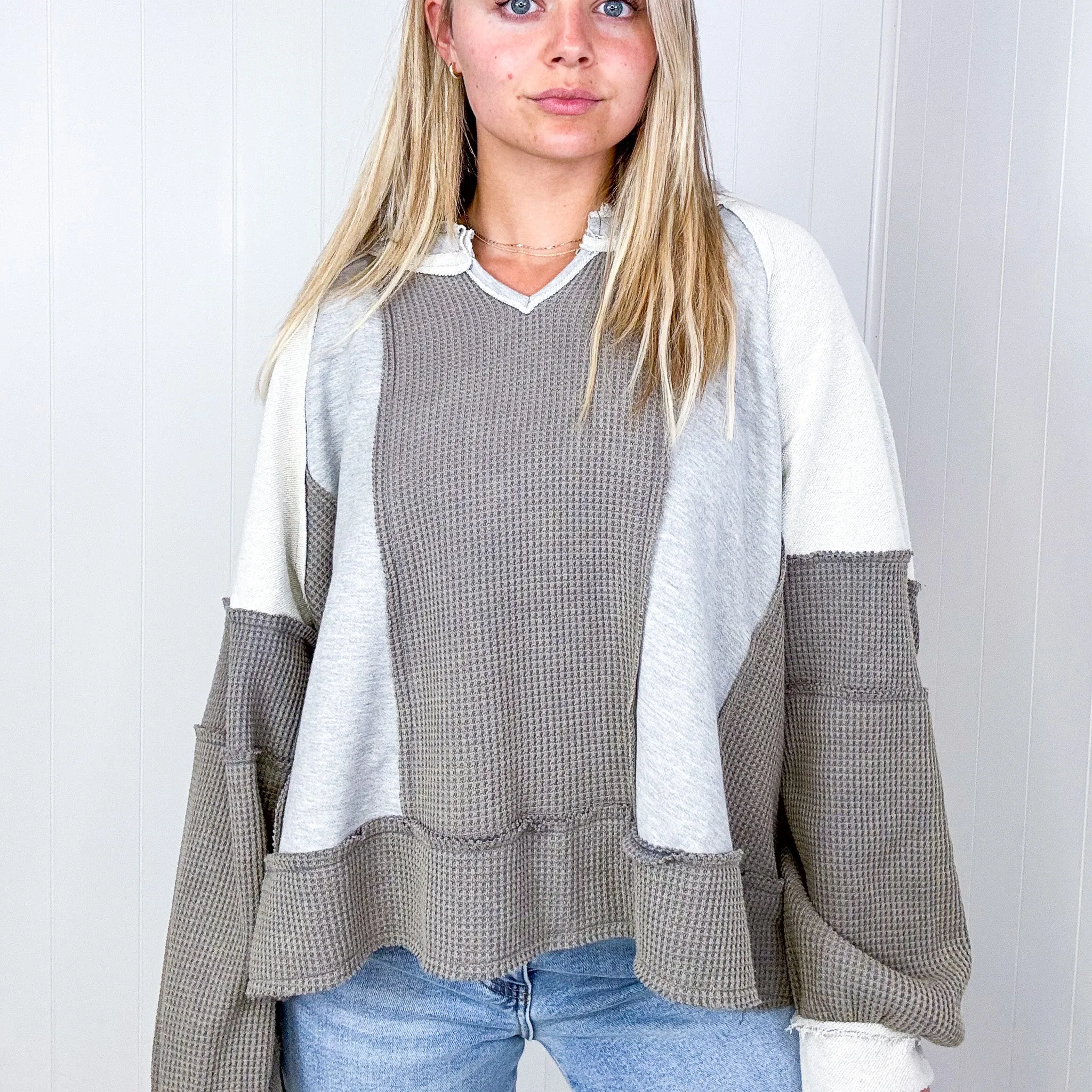 POL Oversized Terry Waffle Knit Long Sleeve Pullover in 5 Colors