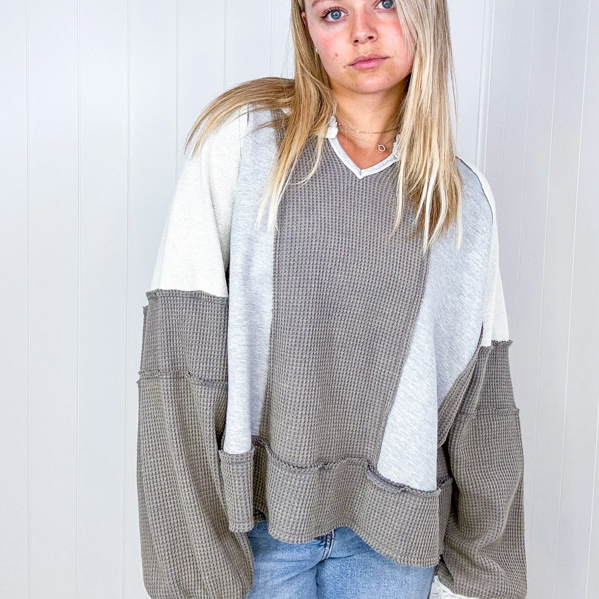 POL Oversized Terry Waffle Knit Long Sleeve Pullover in 5 Colors