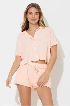 Popsicle Peach wide knit button up top