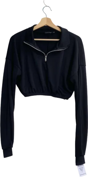 PrettyLittleThing Black Half-Zip Cropped Jumper UK 8