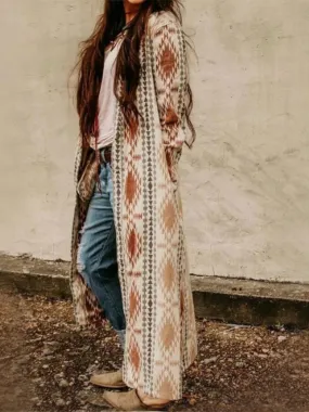 Printed long sleeve long knit jacket