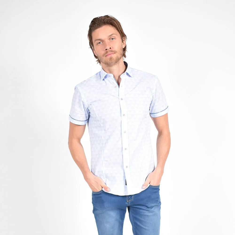 Prism Grid Short Sleeve Shirt With Floral Trim