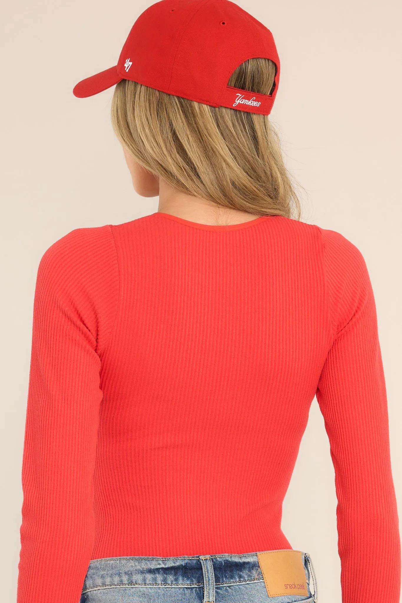 Protecting My Peace Red Ribbed Long Sleeve Bodysuit