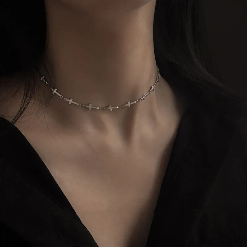 Punk Stainless Steel Cross Choker Necklace for Women Girls Hiphop Gothic Cross Collar Necklace Rock Fashion Jewelry Gifts