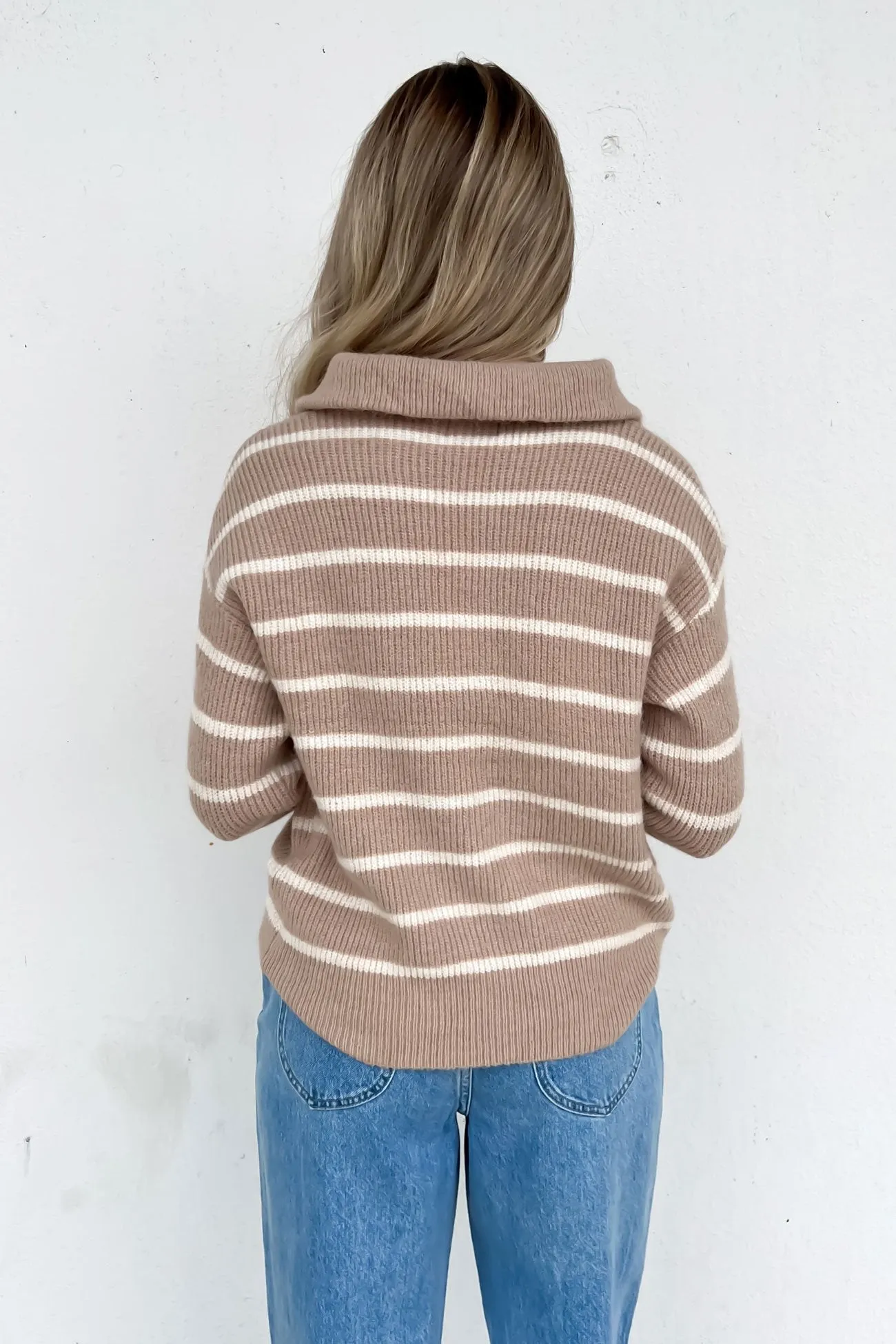 Rebecca 1/4 Zip Knit Jumper Latte White Stripe