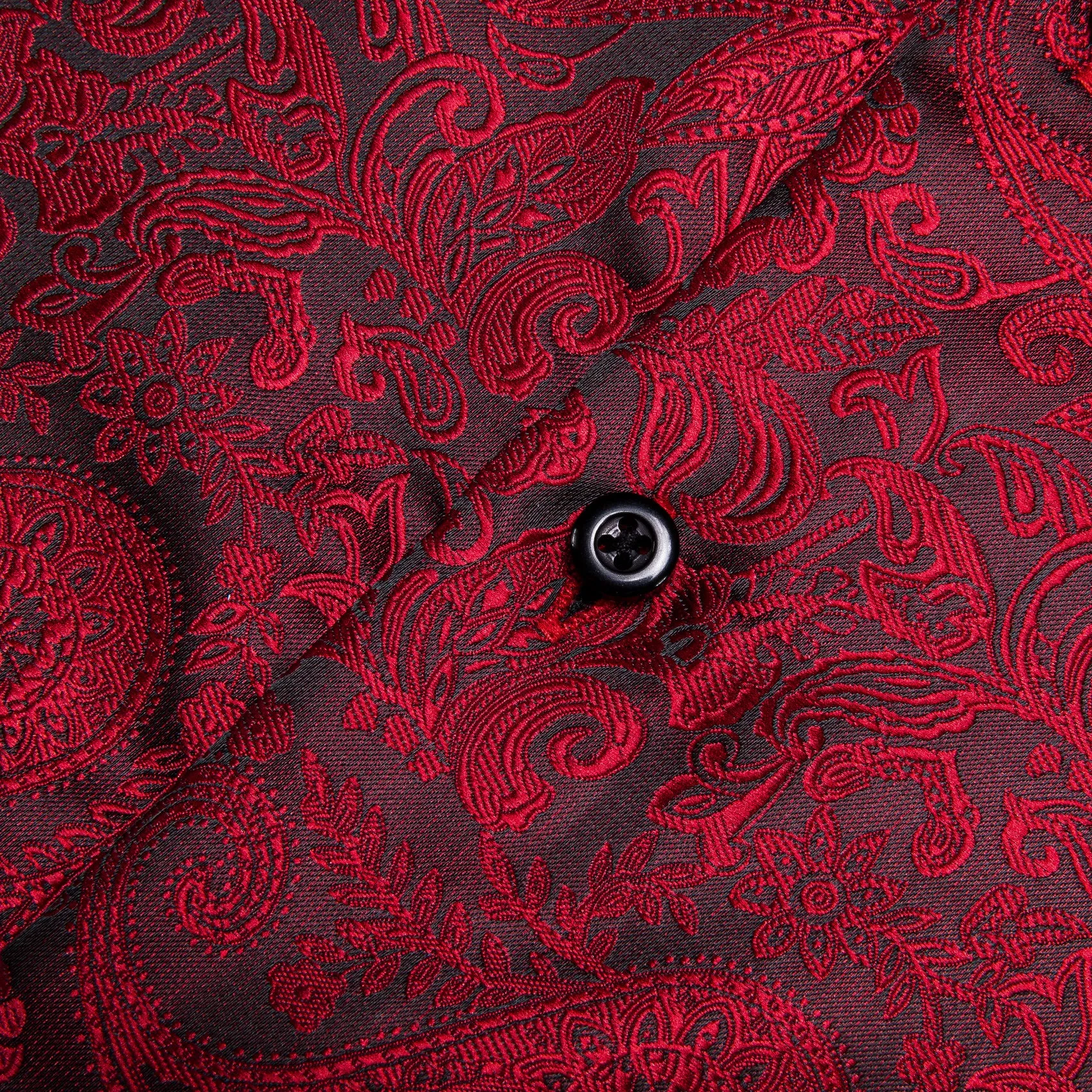 Red Black Paisley Silk Men Long Sleeve Shirt