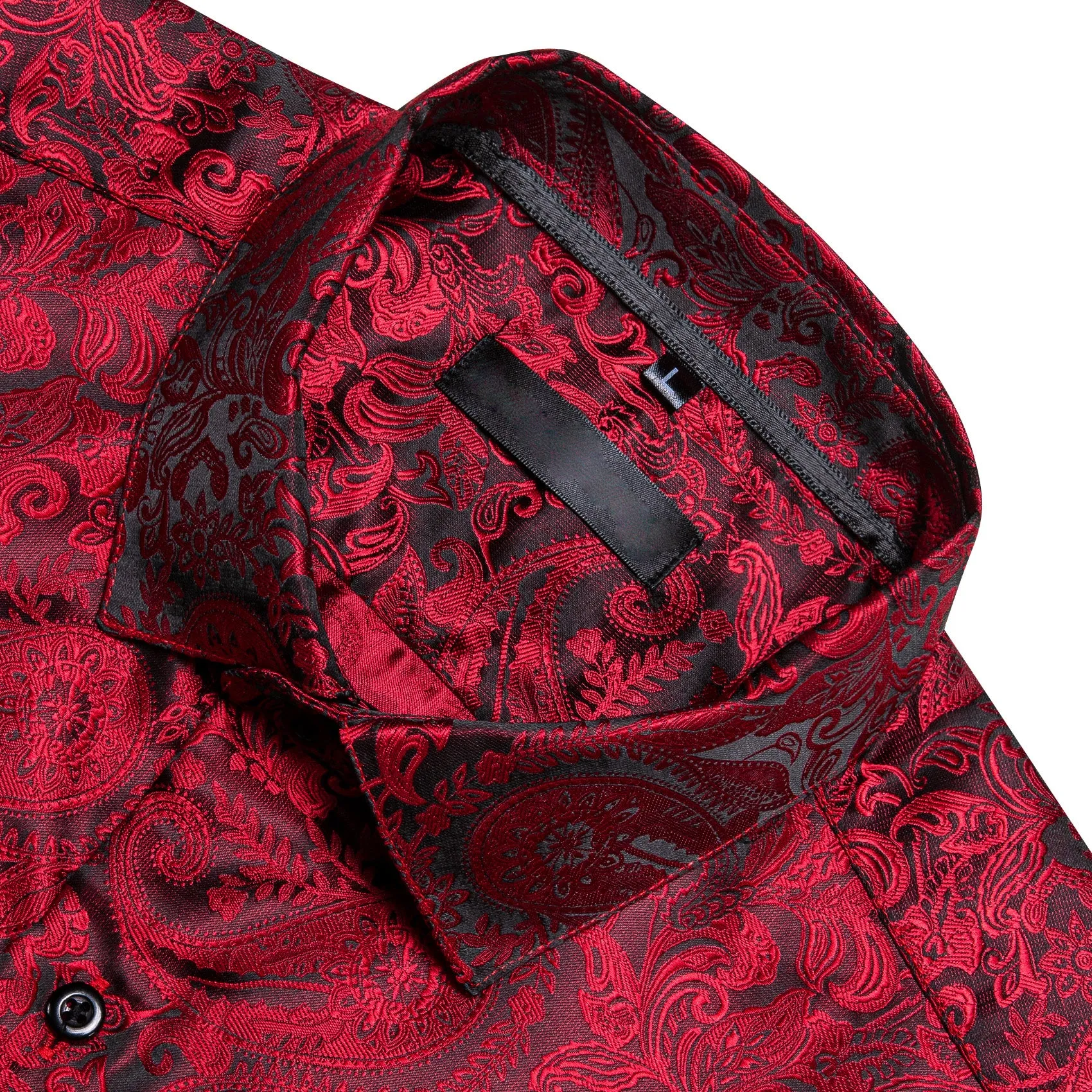 Red Black Paisley Silk Men Long Sleeve Shirt