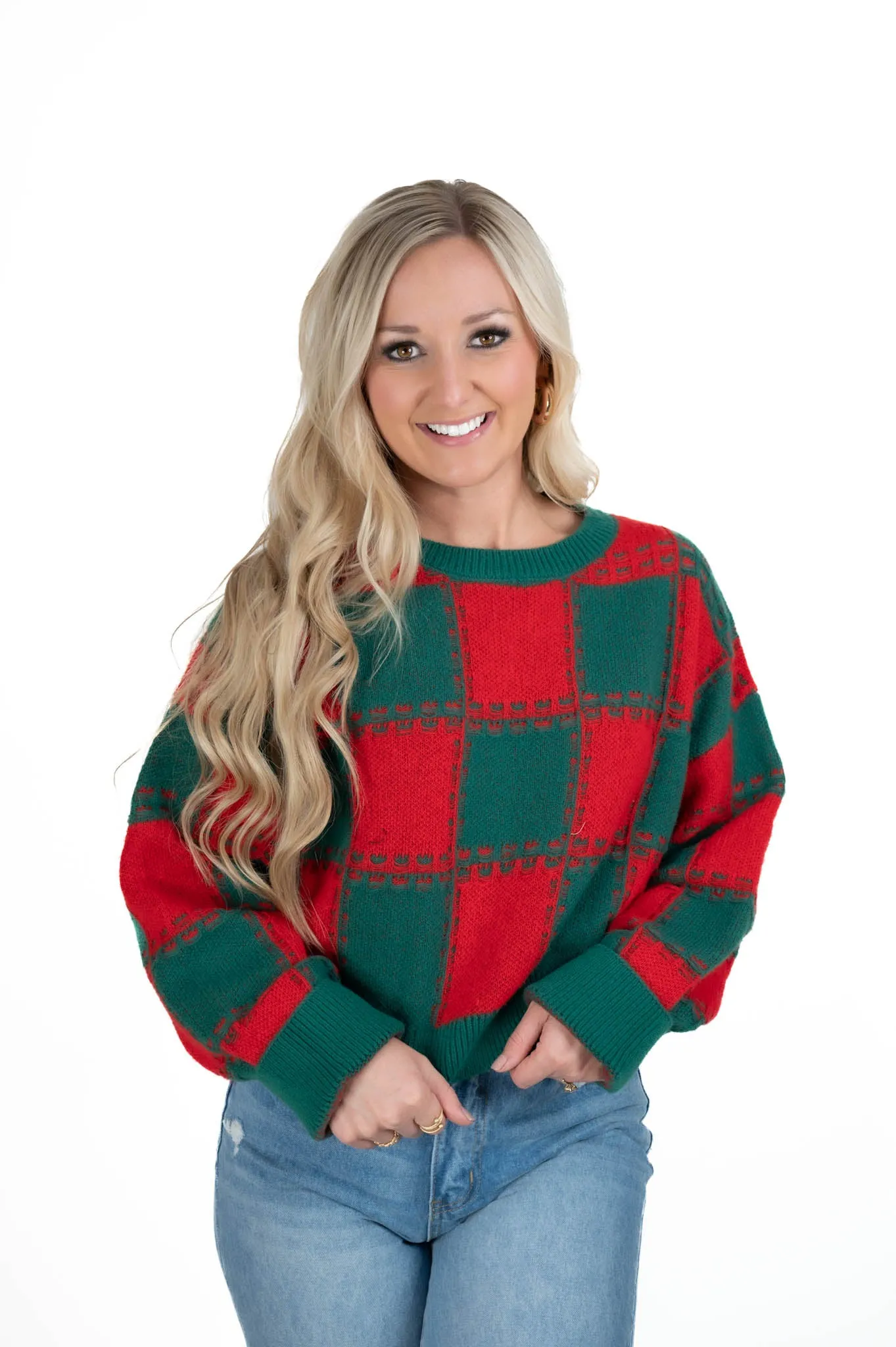 Red/Green Checkered Crop Sweater