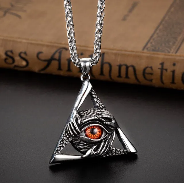 Retro Religious Style Triangle Eye Masonic Men's High Quality Metal Pendant Necklace Classic Punk Men's Amulet Jewelry