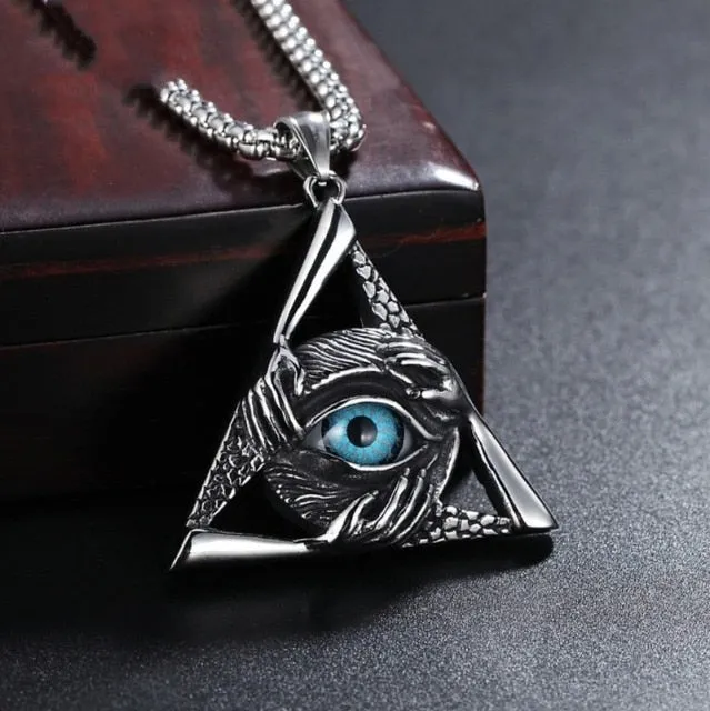 Retro Religious Style Triangle Eye Masonic Men's High Quality Metal Pendant Necklace Classic Punk Men's Amulet Jewelry