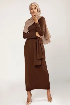 Ribbed Tie Waist Maxi Dress - Chocolate Brown