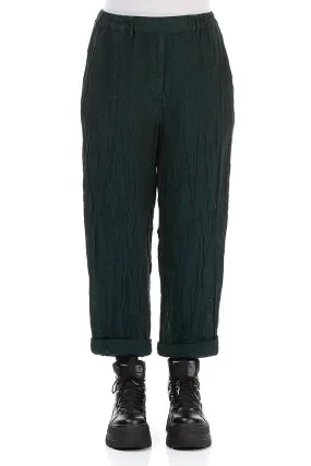 Roll Up Emerald Mélange Linen Trousers