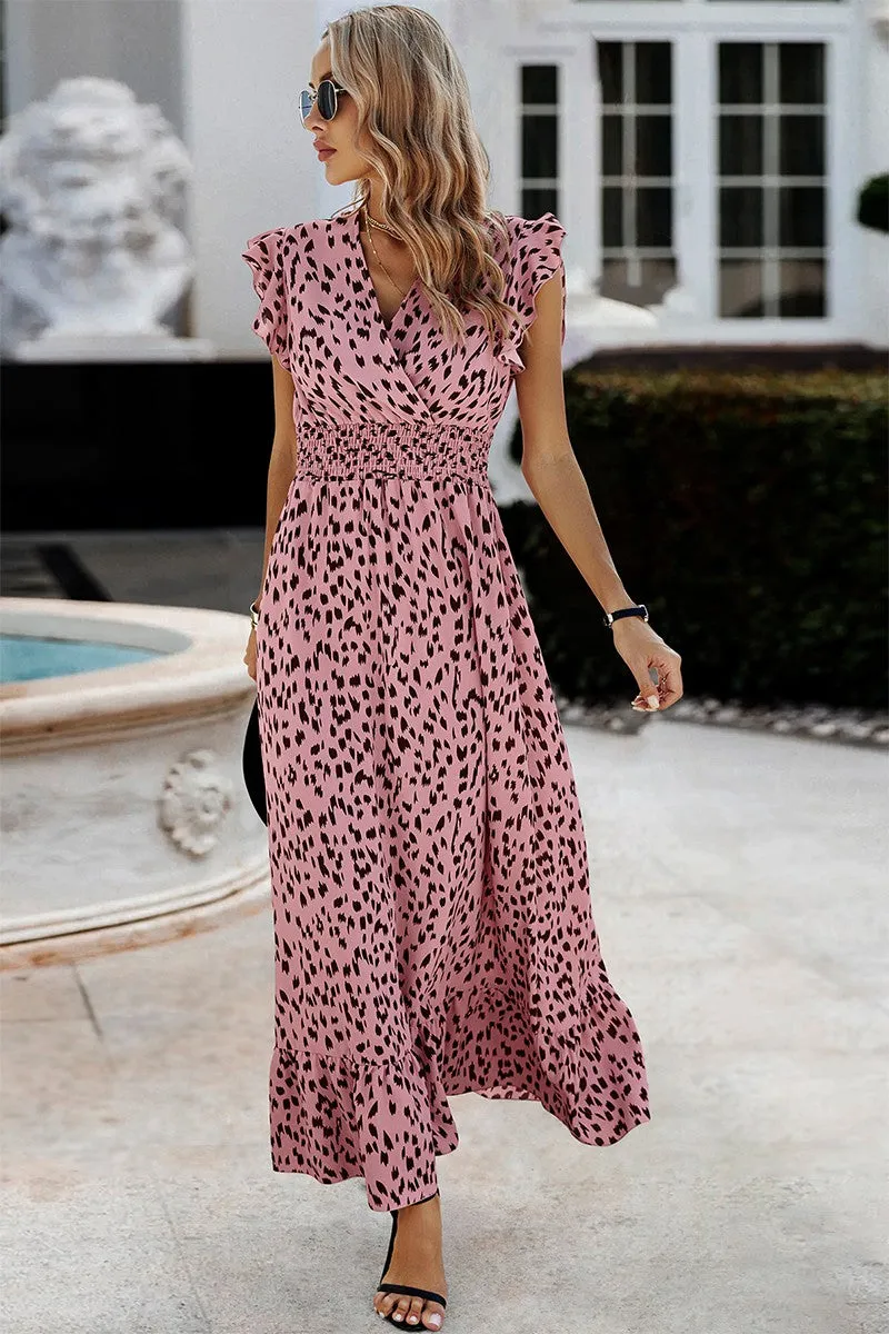 Ruffled Cap Sleeves Surplice Maxi Dress