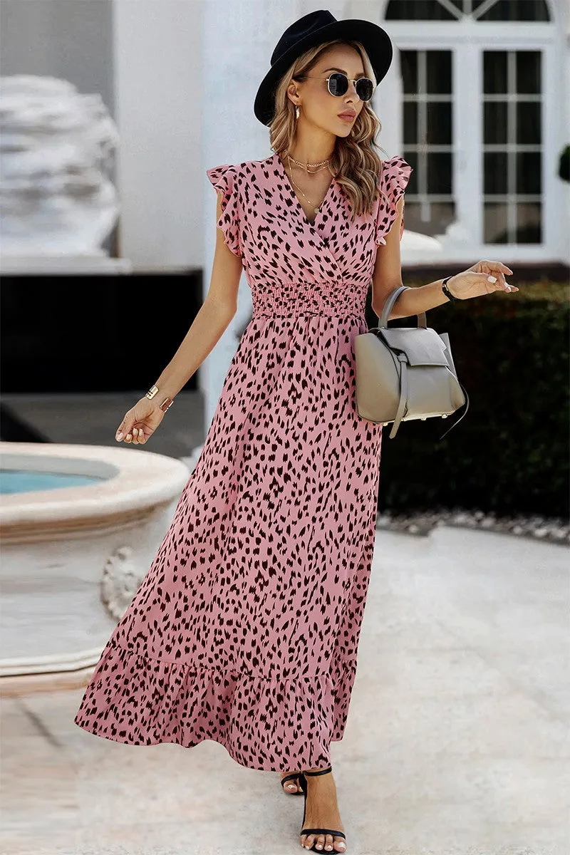 Ruffled Cap Sleeves Surplice Maxi Dress