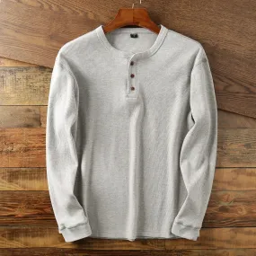 Rugherk - Heren Wafelgebreide Henley Shirt, Lange Mouwen, Casual Pasvorm, Zachte Stof