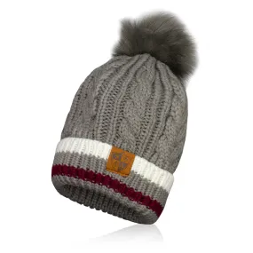 SA Beanie | Grey Stripe Fur Pom