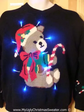 Santa Bear Black Christmas Sweater with Lights (g206)