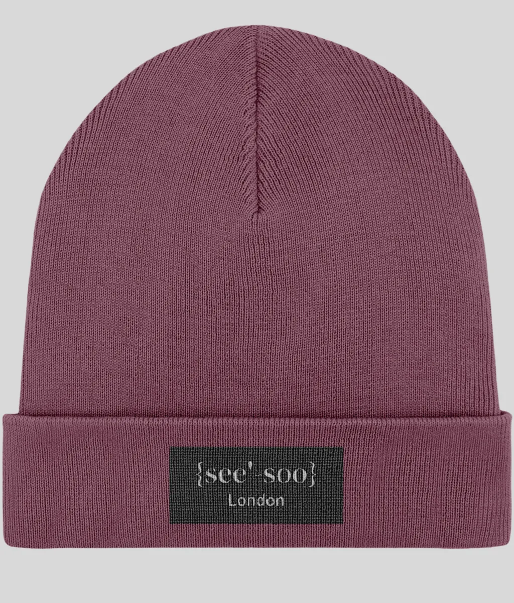 See-Soo Embroidered “Haarlem” Rib Beanie, Recycled polyester & Organic cotton