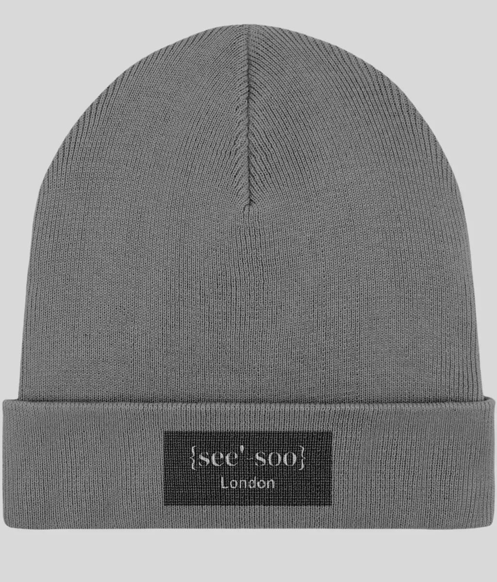 See-Soo Embroidered “Haarlem” Rib Beanie, Recycled polyester & Organic cotton