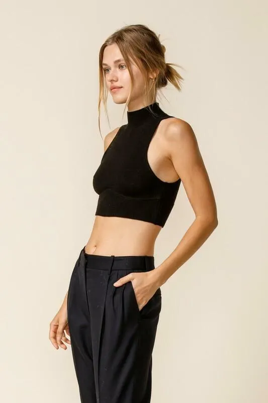 Serendipity Black Mock Neck Crop Sweater Top