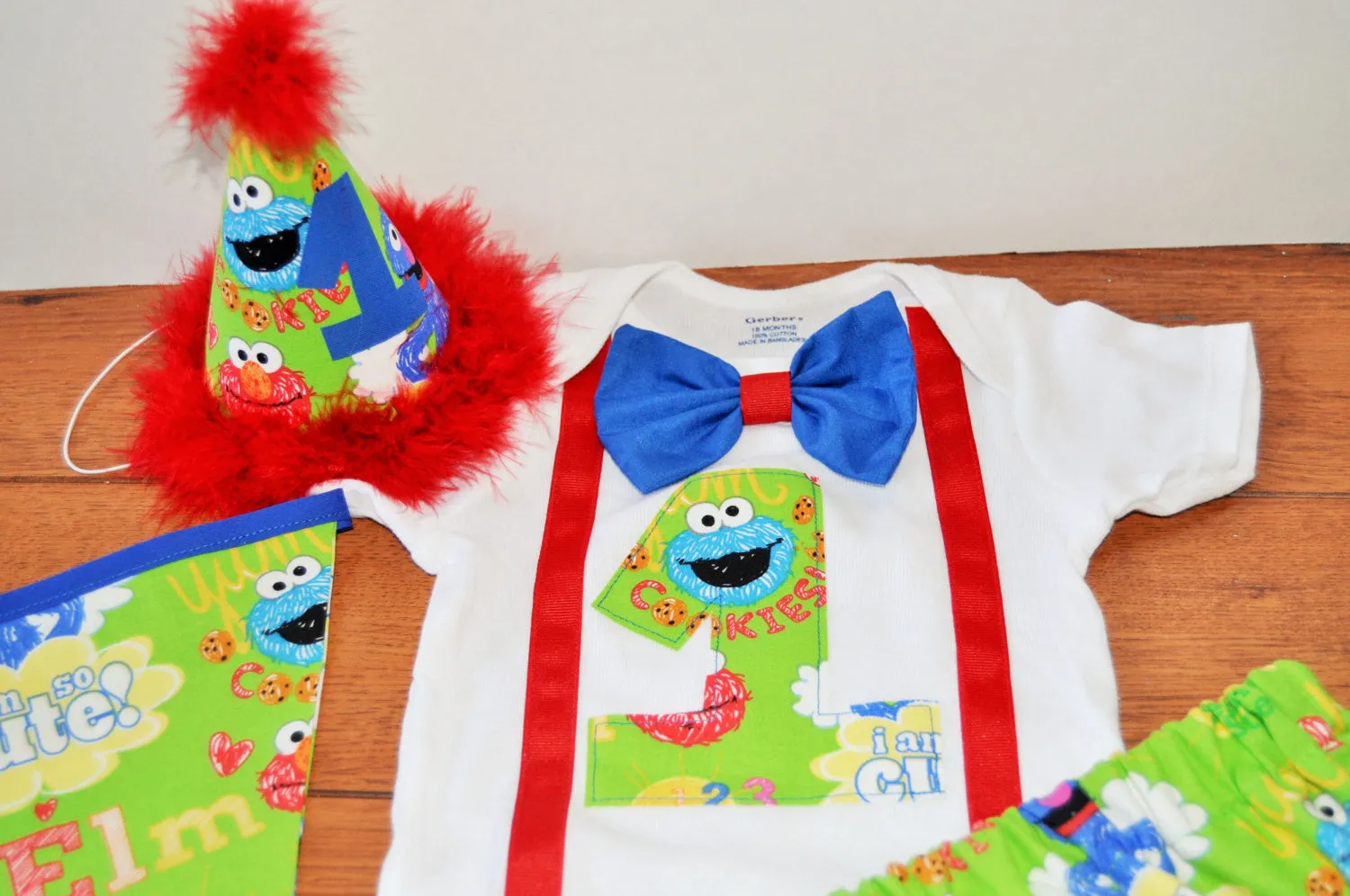 sesame street birthday outfit, sesame street cake smash,cookie monster cake smash, elmo cake smash, Photo prop, bodysuit, shirt, hat, banner