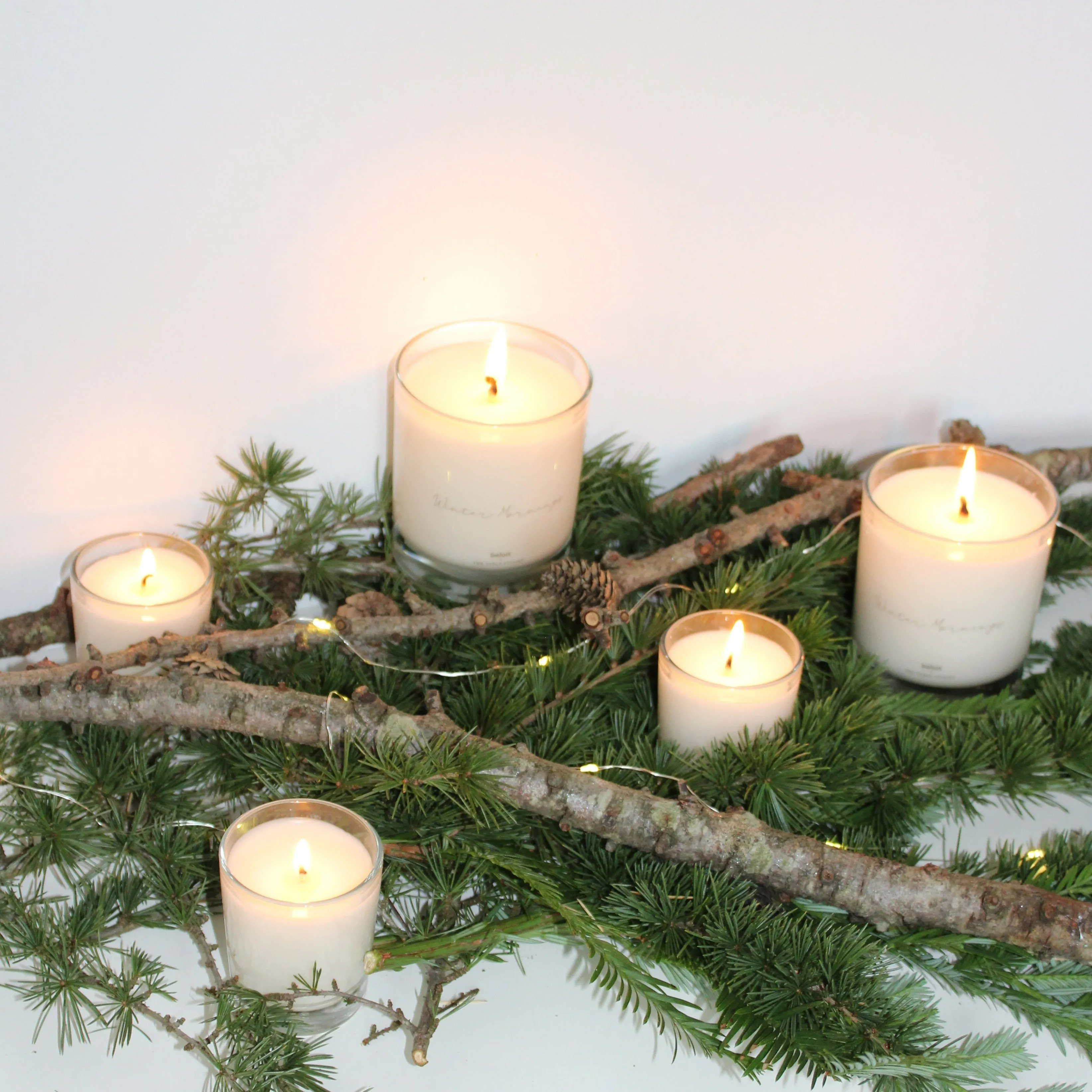 Set of Five Winter Morning Candles