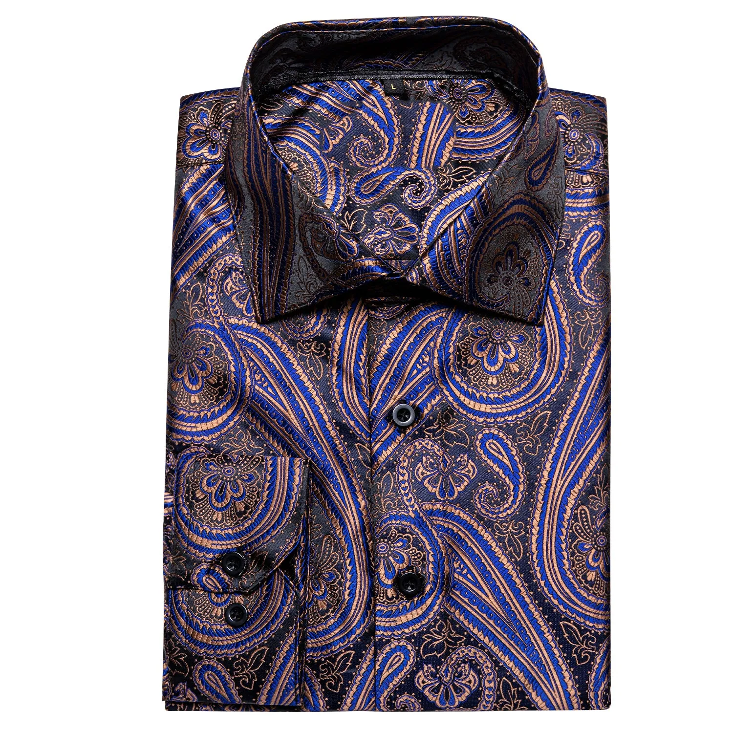 Silver Purple Blue Paisley Pattern Silk Men's Long Sleeve Shirt