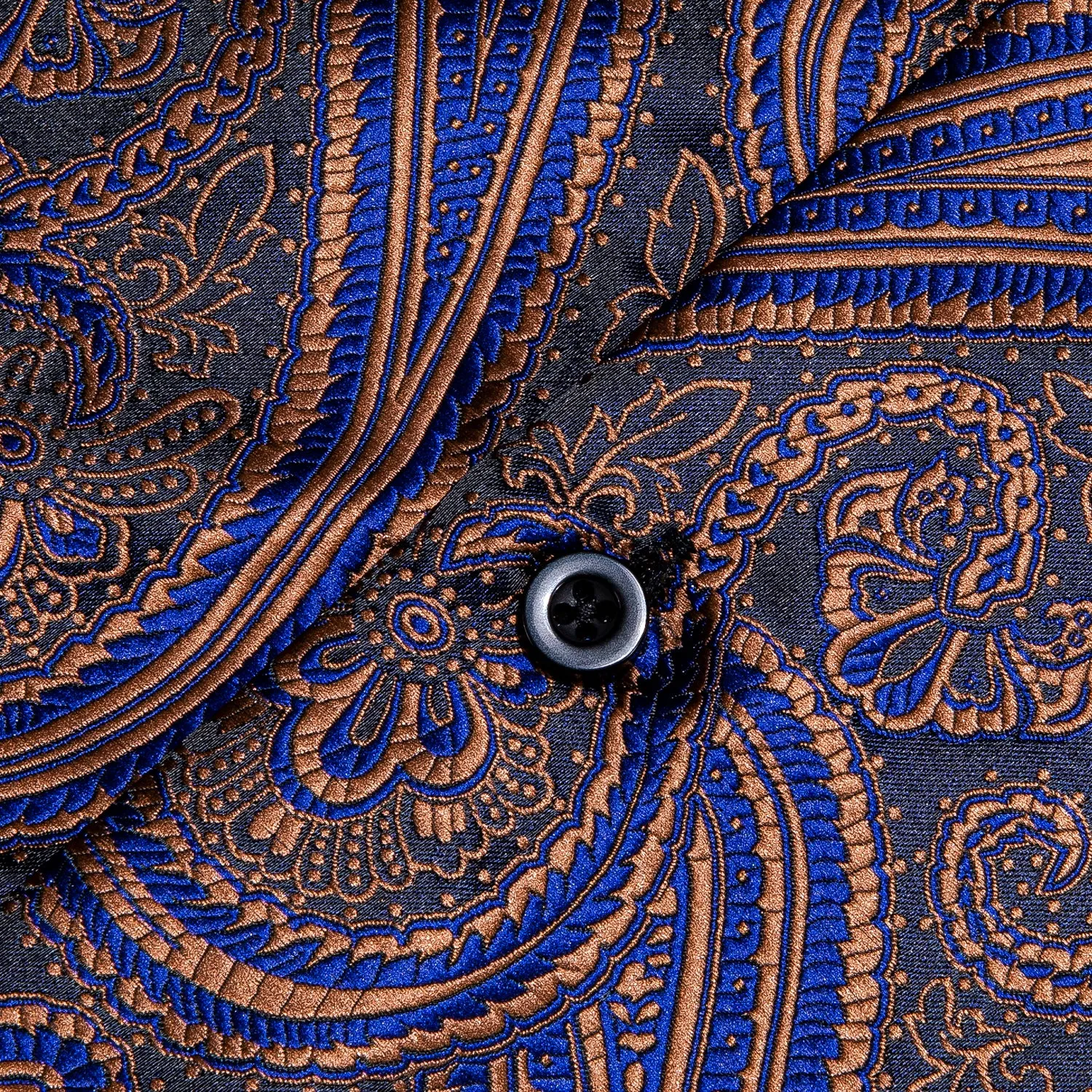 Silver Purple Blue Paisley Pattern Silk Men's Long Sleeve Shirt