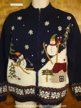 Skiing Snowmen 2sided Horrible Christmas Sweater